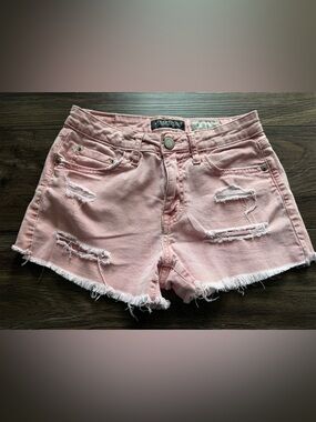 Aeropostale Blush Pink High Waisted Shorty Distressed Denim Cutoff Shorts, 0